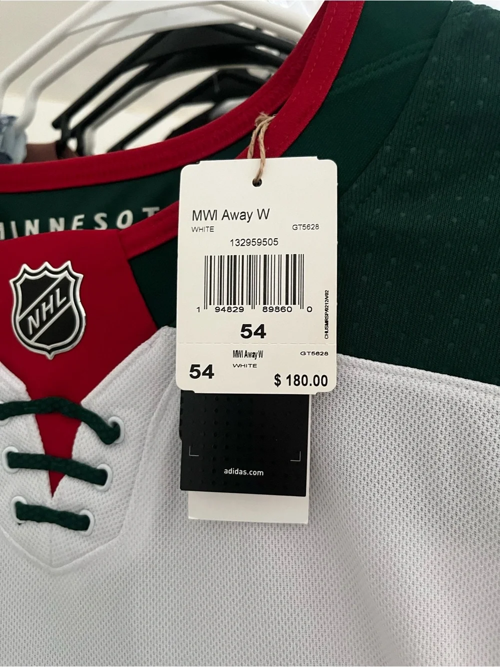 adidas White, Green & Red Minnesota Wild Authentic Hockey Jersey